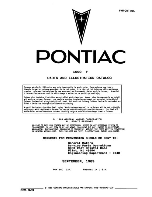 1990 Pontiac Firebird Parts & Illustrations Catalog
