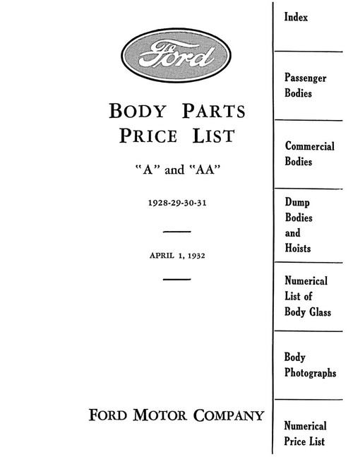1928 1931 Ford Model A AA Body Parts Book