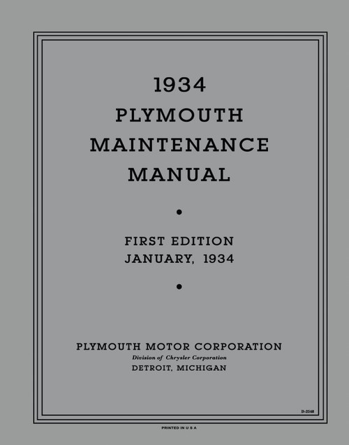 1934 Plymouth Maintenance Manual