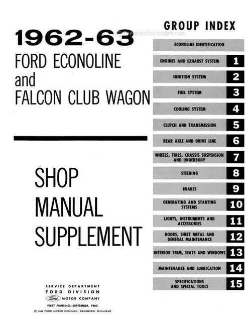 1962 1963 Ford Econoline Shop Manual Supplement OEM