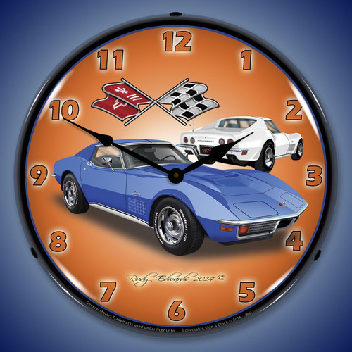 1971 Corvette Stingray (Blue) Wall Clock, LED Lighted