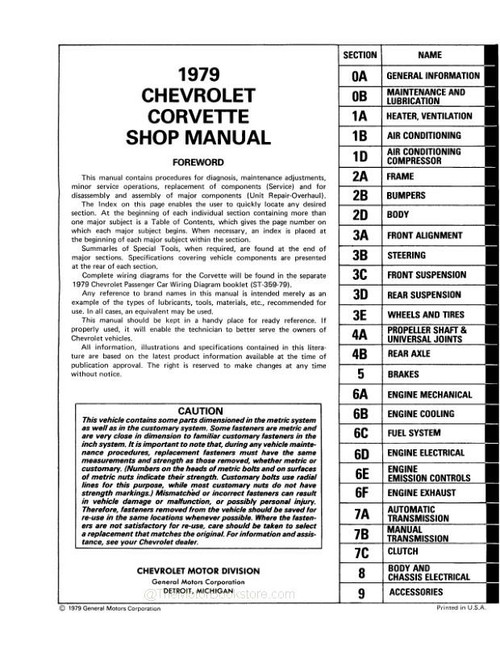 1979 Corvette Shop Manual OEM