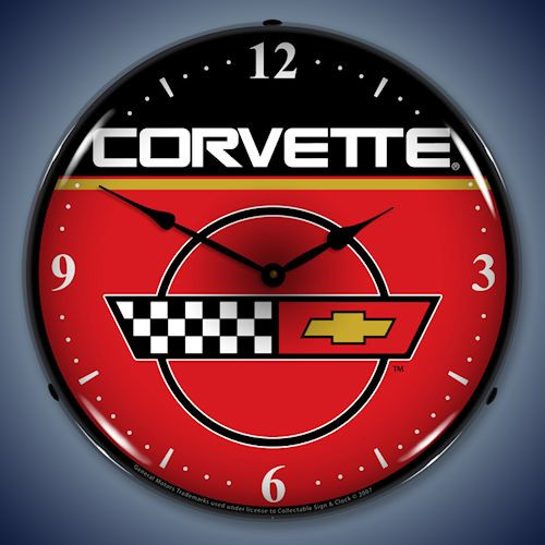 C4 Corvette Logo LED Lighted Clock - Red