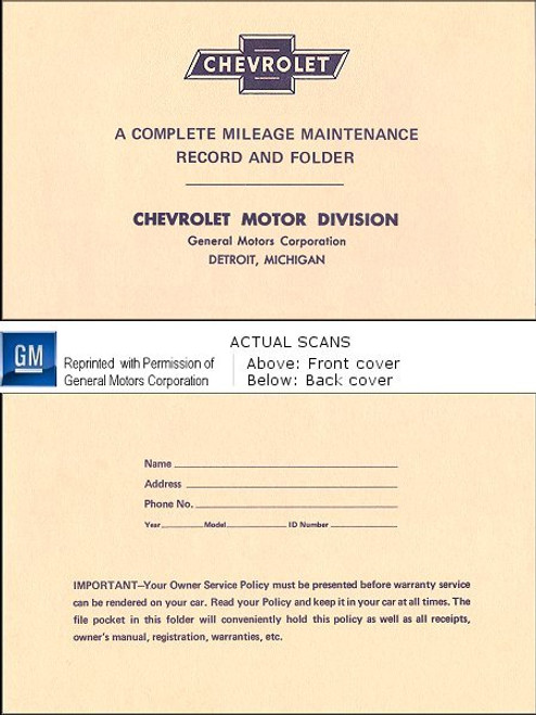 Chevrolet Mileage Maintenance Record and Folder