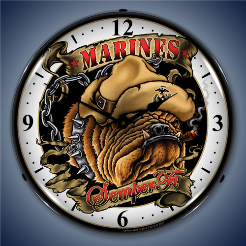 Marines Bulldog Wall Clock, LED Lighted