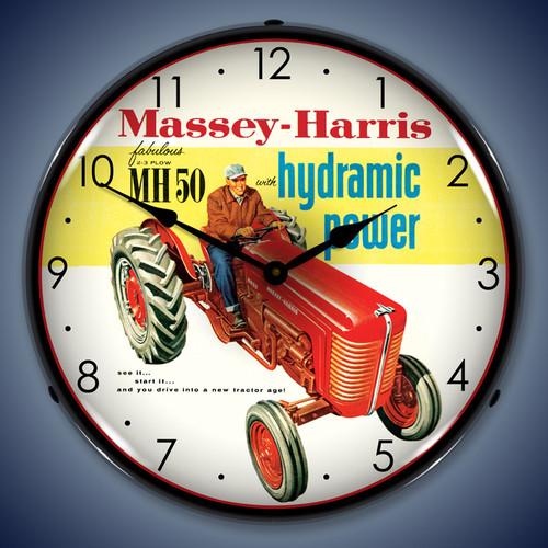 Massey-Harris Farm Tractor Wall Clock, LED Lighted