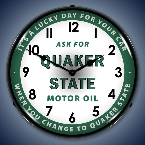 Quaker State Oil Wall Clock, LED Lighted: Gas / Oil Theme