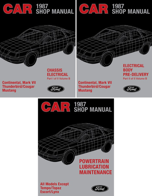1987 Ford Mustang, Thunderbird, Continental, Mark VII, Cougar Shop Manual Set - Volumes B, D, & F