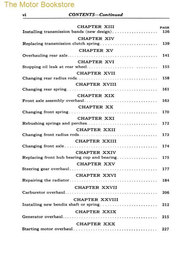 1909 - 1927 Ford Model T, TT Service Manual - Table of Contents Page 2