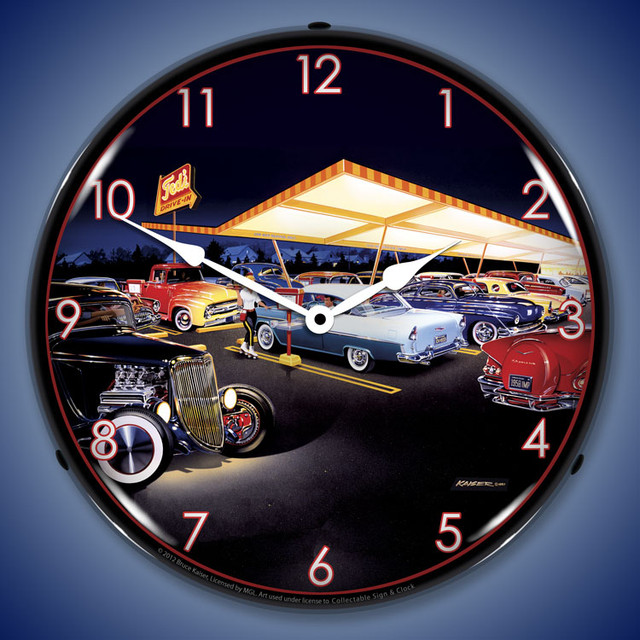 Bruce Kaiser Art Automotive Wall Clocks, LED Lighted, Vintage Hot Rods