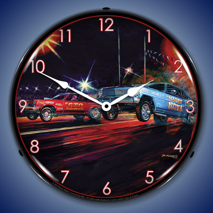 Bruce Kaiser Art Automotive Wall Clocks, LED Lighted, Vintage Hot Rods