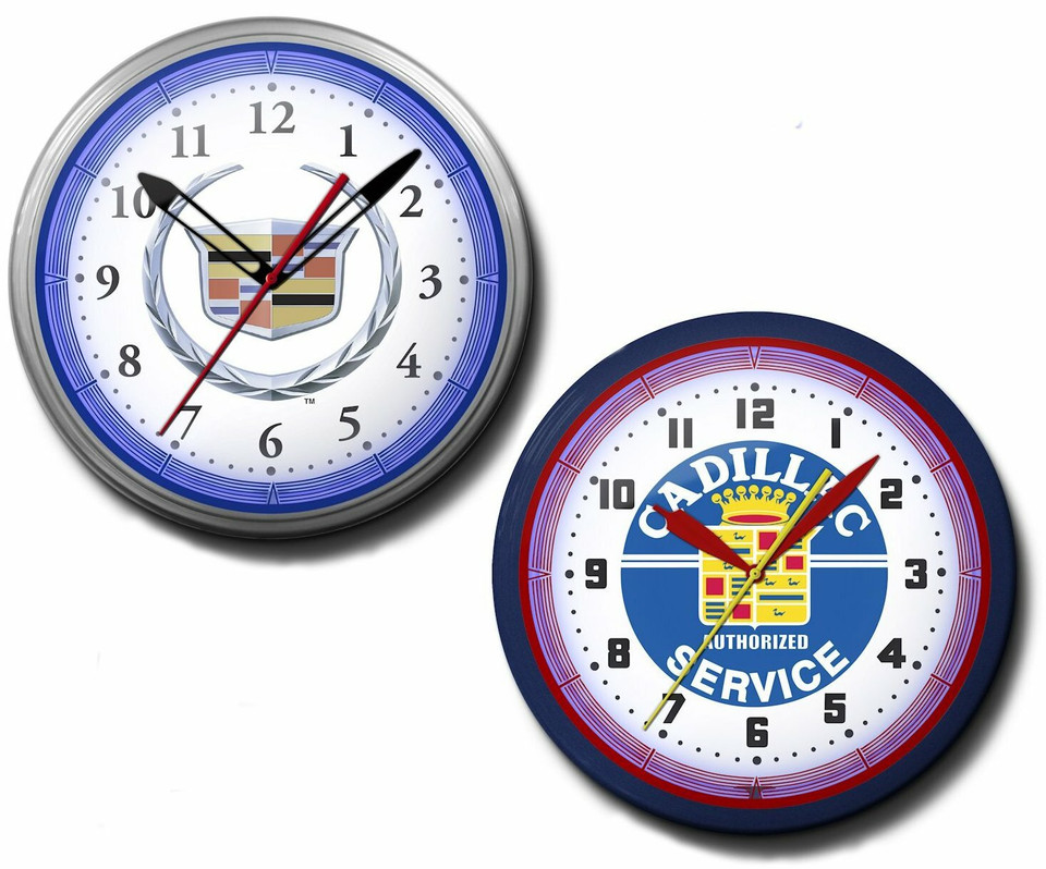 Cadillac Neon Clocks High Quality, 20 Inch, Wreath, Service, Vintage