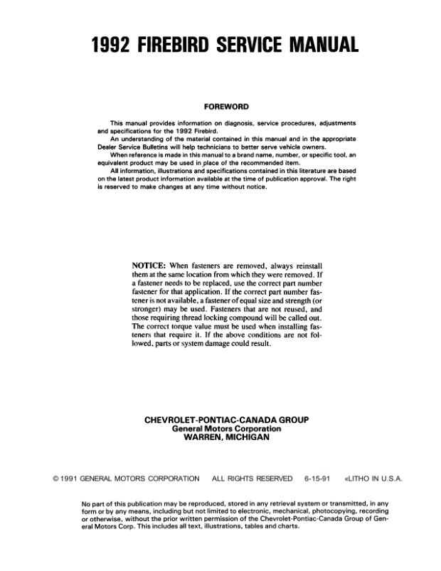1992 Pontiac Firebird Service Manual