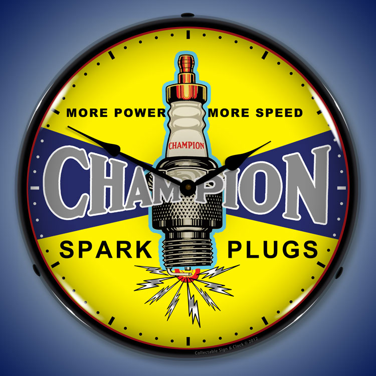 Champion Plugs Vintage Wall Clock, LED Lighted