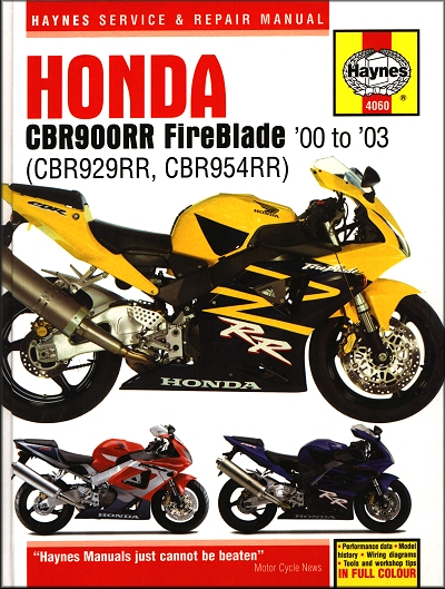ホンダ　英語版　CBR900RR N FIRE BLADE サービスマニュアル Honda CBR900RR, CBR929RR, CBR954RR Fireblade Repair Manual 2000-2003