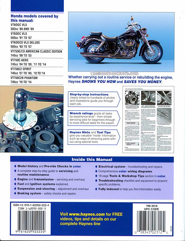Honda Shadow VT600, VT750 Repair Manual 1988-2014 | Haynes 2312