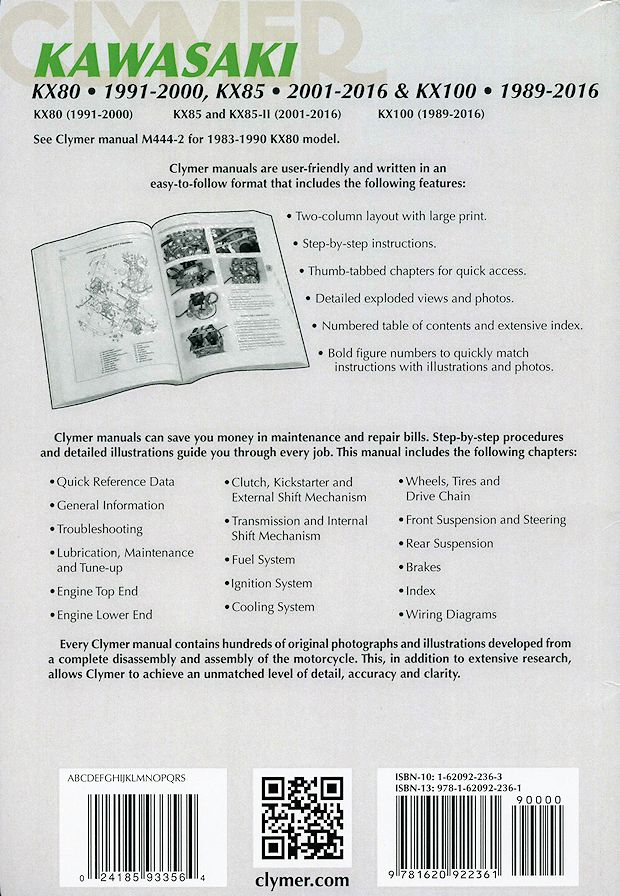 Kawasaki KX80, KX85, KX100 Repair Manual 1989-2016 | Clymer M448-2