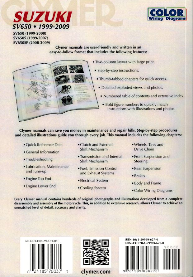 Suzuki SV650, SV650S, SV650SF Repair Manual 1999-2009 | Clymer M361