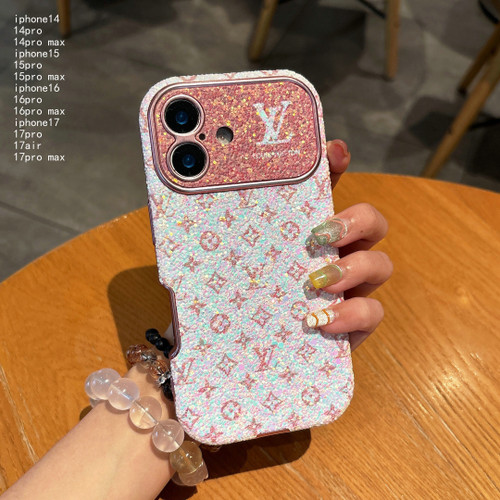 Pink white L sparkle phone case