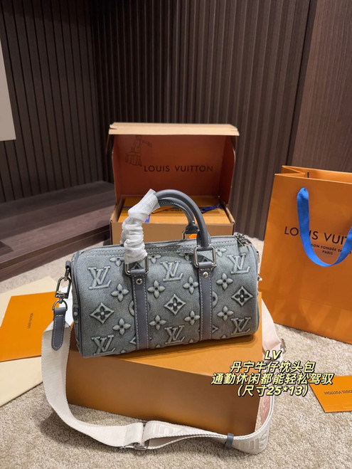 Washed denim Keepall 25