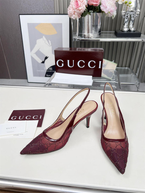 Red crystal sling back pumps