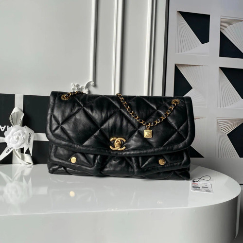 Black Large double pocket flap bag