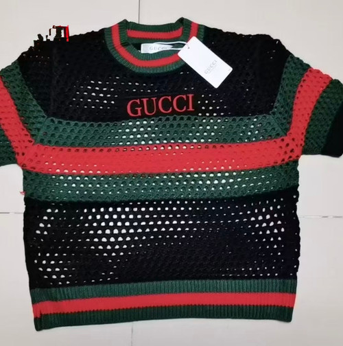 Web stripe crochet knit T