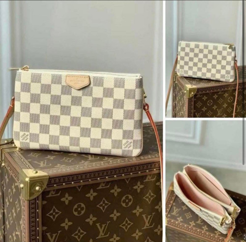 White damier double zip Pochette