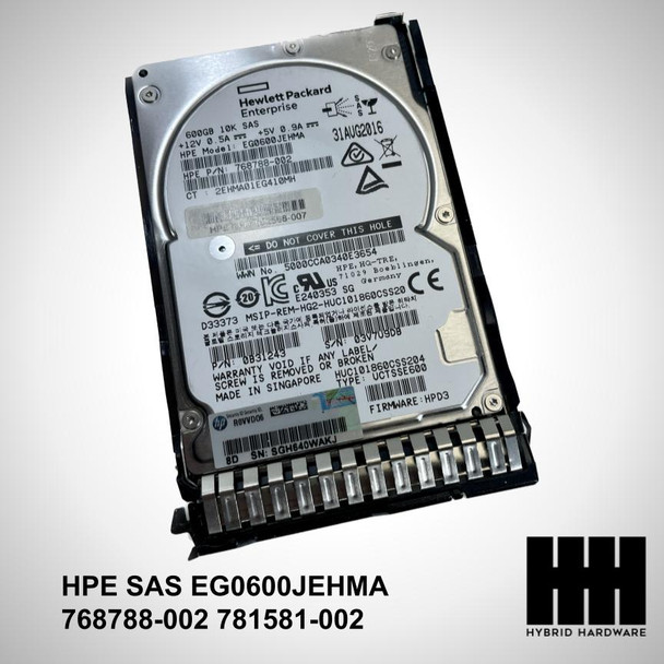 HPE HGST 600GB SAS 12GB/s 10K 2.5" HDD EG0600JEHMA 768788-002 781581-002