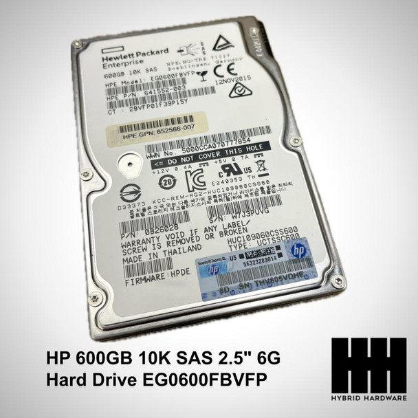 HP 600GB 10K SAS 2.5" 6G Hard Drive EG0600FBVFP 641552-003 G8 G9