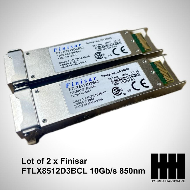 Lot of 2x Finisar FTLX8512D3BCL 10Gb/s 850nm Multimode Datacom XFP Optical Transceiver