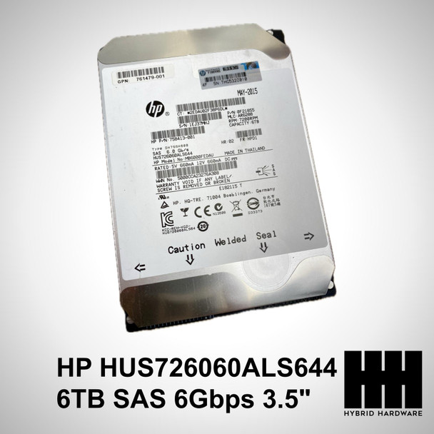 HP 758413-001 HUS726060ALS644 MB6000FEFDAU 6TB SAS 6Gbps 3.5" 7.2K HDD Drive