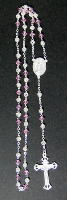 ROSARIO CRISTAL CORTADO ROSA PLATA
