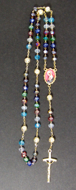 ROSARIO CRISTAL CON FILIGRANA ROSA MISTICA ORO