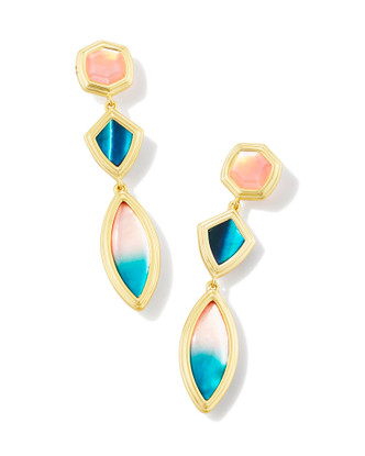 Monica Linear Earrings in Teal Mix- Gold Tone Metal