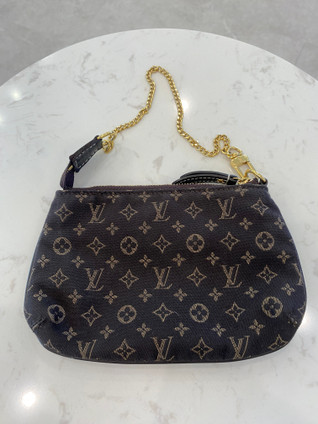 Authentic, Pre-Owned Louis Vuitton Min Lin Linen Brown Pouch with Chain