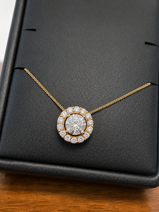 1.00cttw TruReflection Diamond Halo Pendant Necklace- 14KY