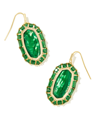 Elle Crystal Framed Drop Earrings in Kelly Green Illusion- Gold Tone