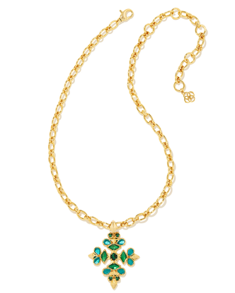 Kinsley Statement Necklace in Green Mix- Gold Tone
