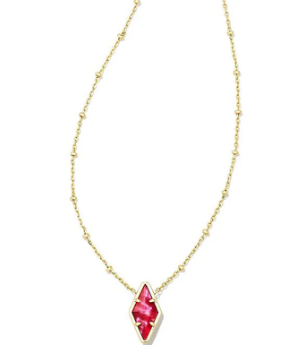 Kinsley Short Pendant Necklace in Raspberry Illusion- Gold Tone
