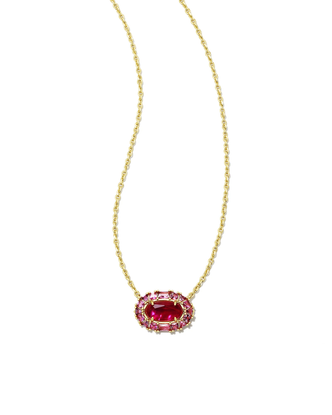 Elisa Crystal Frame Pendant Necklace in Raspberry Illusion- Gold Tone