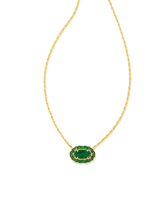 Elisa Crystal Frame Pendant Necklace in Kelly Green Illusion- Gold Tone