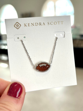 Football Short Pendant Necklace in Orange Goldstone- Rhodium