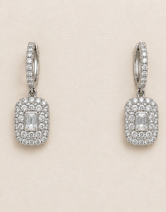 .50cttw Emerald Cut Pave Diamond Drop Earrings- 14KW