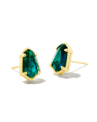 Alexandria Stud Earrings in Teal Green Illusion- Gold Tone