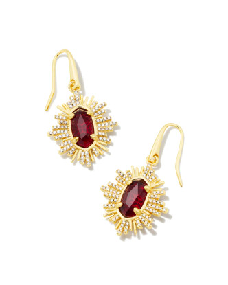 Grayson Sunburst Drop Earrings in Red Glass- Gold Tone