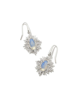 Grayson Sunburst Drop Earrings in Iridescent Opalite Illusion- Rhodium