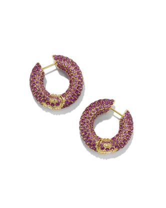 Mikki Pave Hoop Earrings in Cranberry Crystal- Gold Tone