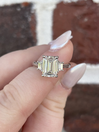 3.27cttw Lab Grown Emerald Cut Three Stone Engagement Ring
