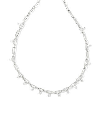 Lindy Crystal Chain Necklace in White CZ- Rhodium